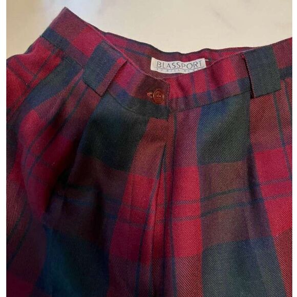 Vintage Bill Blass Wool Tartan Plaid High Waist Trousers Pants Red Green Size 10 - Picture 10 of 16